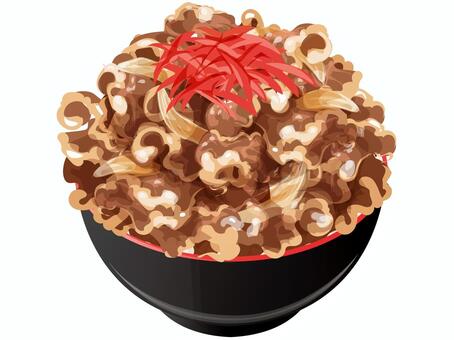 大盛りの牛丼 牛丼,大盛り,丼もの,料理,食べ物,牛肉,玉ねぎ,紅生姜,どんぶりのイラスト素材