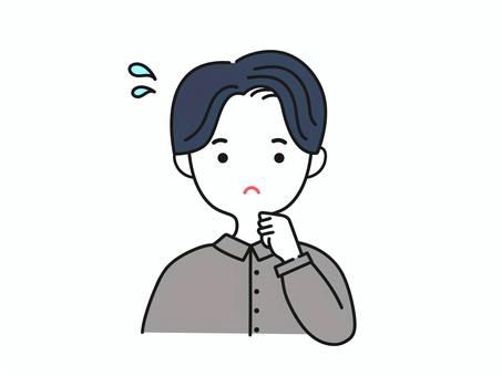 困っている男性のイラスト 人物,男性,大人,困っている,困る,汗,疑問,不安,手,仕事のイラスト素材