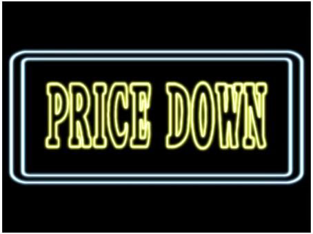 店頭POP　PRICE　DOWN 店頭,pop,pricedown,文字,チラシ,ポストカード,ネオン,金色,銀色,黒のイラスト素材