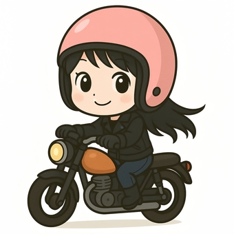 元気に走るバイク女子 元気に走るバイク女子 バイク,女子,ちびキャラのイラスト素材