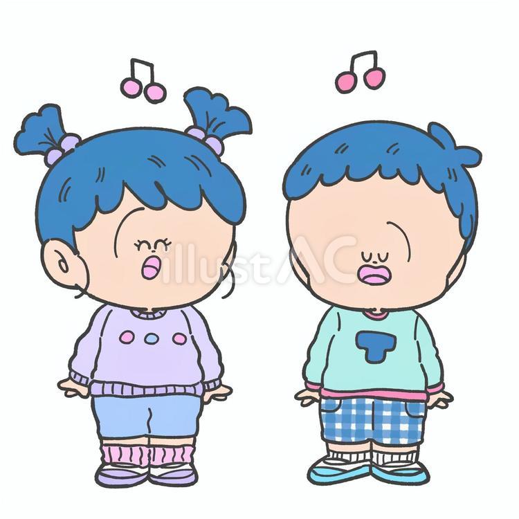 合唱する子どもたちの手描きイラスト5 合唱,歌,子どものイラスト素材