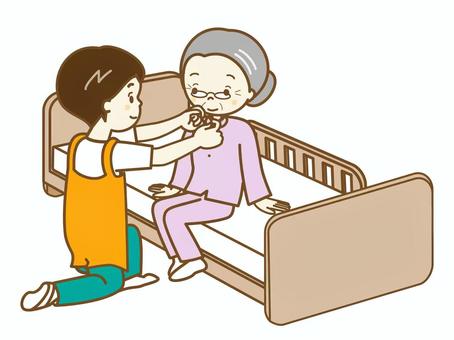 ヘルパー　介助2 介助,介助員,ヘルパー,仕事,サポート,デイケア,入所施設,福祉,福祉施設,ベッドのイラスト素材