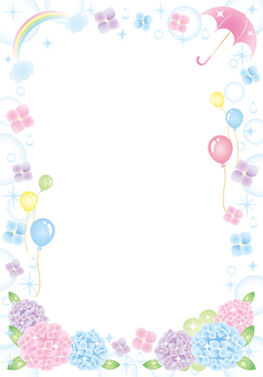 梅雨のシンプルカード（たて） あじさい,梅雨,雨,傘,花,空,虹,雲,天気,風船のイラスト素材