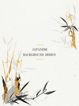 Gold leaf and ink bamboo leaves Japanese background 307, JPG, PNG and AI Gold leaf and ink bamboo leaves Japanese background 307, folhas, folhas de bambu, estilo japonês, JPG, PNG and AI