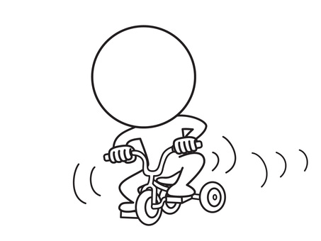 三輪車 三輪車 棒人間,三輪車,線画,シンプル,ゆるいのイラスト素材
