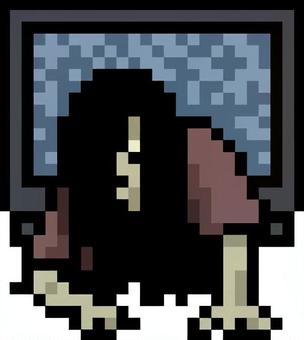 ドット絵の茶色のテレビのお化けです。 ドット絵,ホラー,シンプル,呪い,幽霊,心霊,不気味,恐怖,異界,深夜のイラスト素材