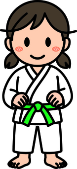 緑帯の柔道・空手の女の子です。 柔道,空手,シンプル,道着,武道,格闘技,道場,スポーツ,日本,文化のイラスト素材