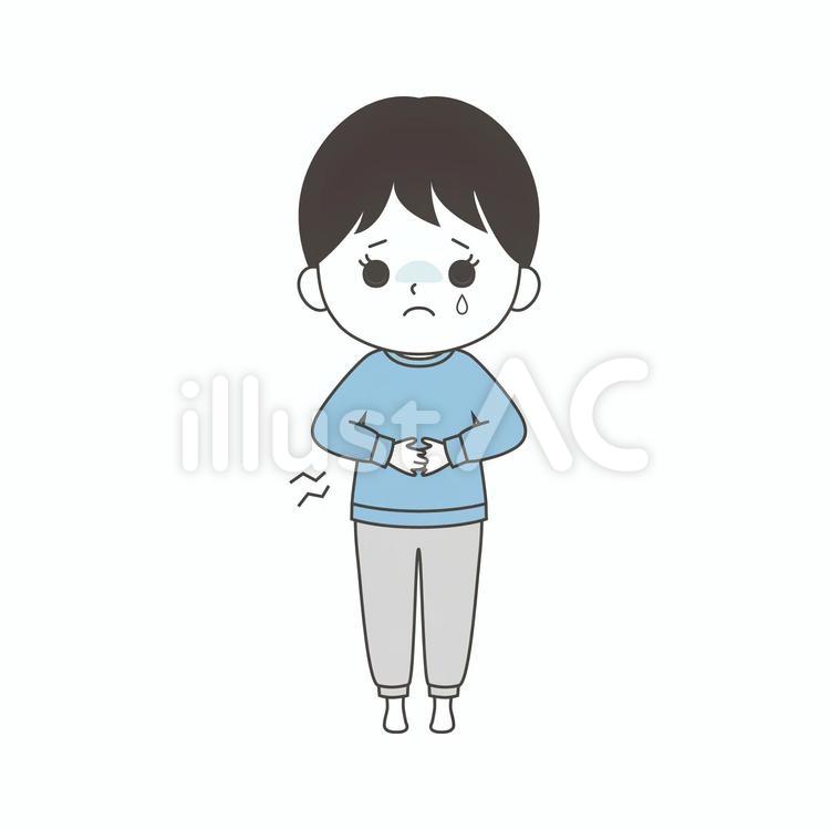 男の子　体調不良　腹痛 体調不良,腹痛,子供のイラスト素材