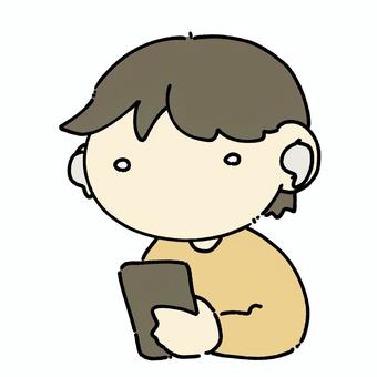 無線イヤホンをする男性 スマホ,機械,スマートフォン,電子機器,人,男性,無線イヤホン,便利のイラスト素材