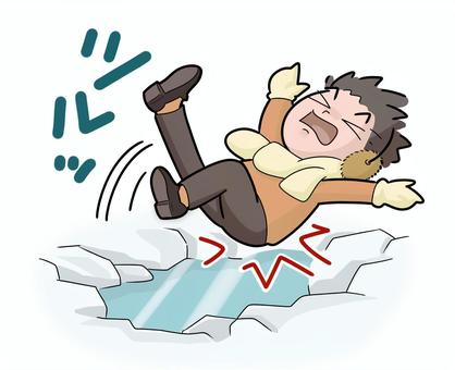 凍った地面で滑ってこける 凍結,危険,滑る,氷,こける,道路,雪,靴,寒い,ビックリのイラスト素材