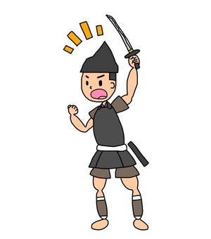 元気な鎌倉時代の雑兵 雑兵,侍,武士,鎧武者,兵士,戦士,日本,和風,歴史,日本史のイラスト素材