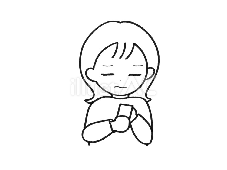 困った顔でスマホを操作する女性　線画 スマホ,携帯電話,スマートフォンのイラスト素材