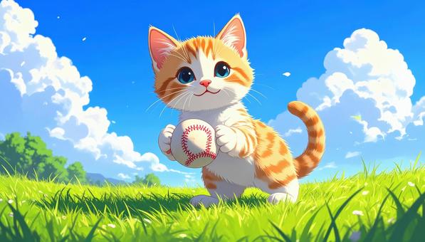 Cat playing with a baseball, JPG Cat playing with a baseball, cat, animal, creatures, JPG