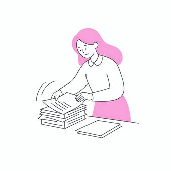 書類整理に集中するビジネスウーマン 人物,女性,ビジネス,オフィス,仕事,書類,整理,チェック,デスク,事務のイラスト素材