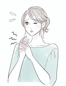 手荒れに悩む女性 女性,人物,きれい,おしゃれ,可愛い,表情,スキンケア,肌,触る,ケアのイラスト素材