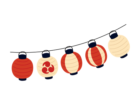 祭りに使える並んだ赤提灯のイラスト 提灯,赤,灯り,ランタン,ライト,祭り,明かり,縁日,屋台,夜のイラスト素材