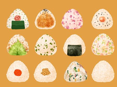 Illustration, muscles, rice ball, salmon roe, 
