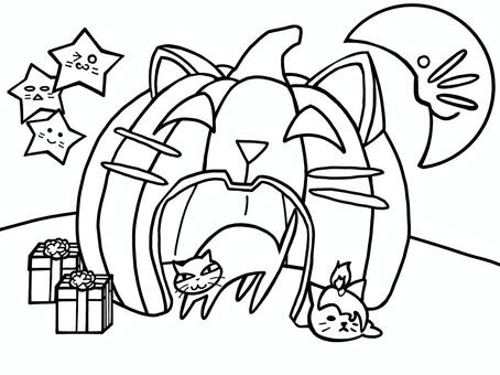猫のハロウィンの塗り絵 ハロウィン,猫,かぼちゃ,ジャックオーランタン,ぬりえ,塗り絵,ハッピーハロウィン,遊び,ポップ,ナチュラルのイラスト素材