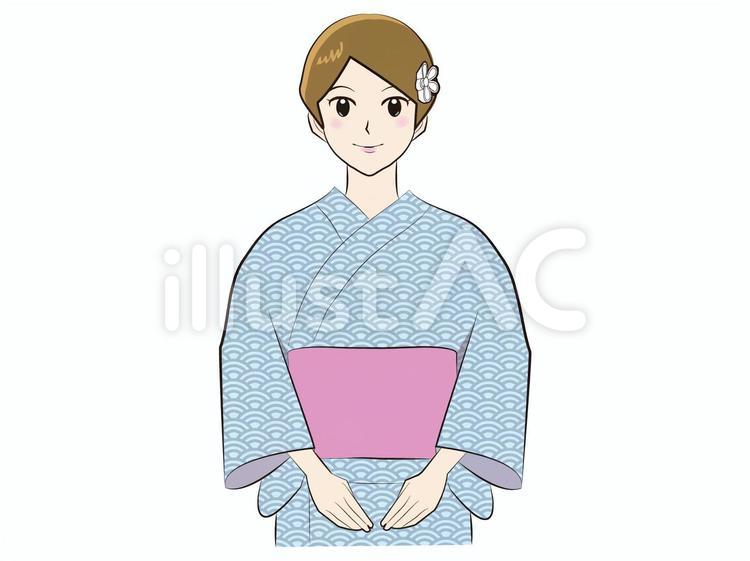 和服の女性　正面　青 和服,女性,浴衣のイラスト素材