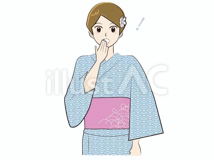 和服の女性　驚く　青 和服,女性,浴衣のイラスト素材