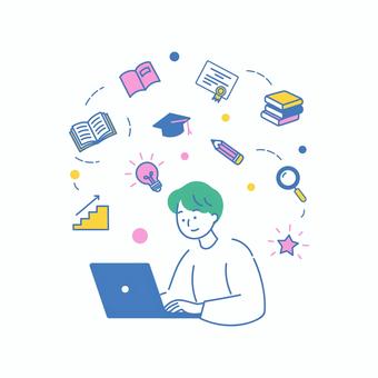 スキルアップに励む男性と学びのアイコン スキルアップに励む男性と学びのアイコン 人物,男性,勉強,スキル,学習,教育,授業,成長,資格,知識のイラスト素材