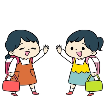 小学生/女の子/挨拶 おはよう,小学生,挨拶,ランドセル,子ども,女の子,友達,仲良し,子供たち,小学校のイラスト素材