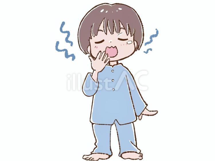 欠伸をする男の子 欠伸,眠い,眠そうのイラスト素材