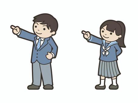 空を指差す中学生 生徒,学校,指差し,目指す,中学生,中高生,男子,女子,制服,ブレザーのイラスト素材