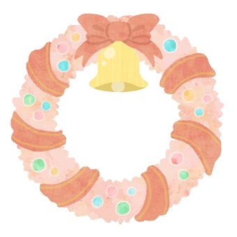 クリスマスリース（ピンク） クリスマス,リース,輪っか,飾り,装飾,ピンク色,リボン,ベル,ライト,イルミネーションのイラスト素材