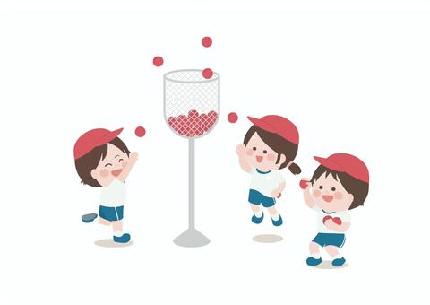 運動会_紅組_玉入れをする子供たち 運動会,玉入れ,紅組,赤組,競技,学校,小学校,幼稚園,スポーツ,競争のイラスト素材