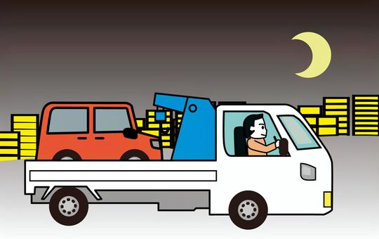 レッカー車夜間 レッカー車,自動車,運ぶ,ドライバー,男性,トラック,車両,クレーン,夜間のイラスト素材