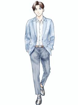 スーツの男性 男性,線画,カッコイイ,スタイリッシュ,おしゃれ,ファッション,モデル立ち,イラスト,青年,手描きのイラスト素材