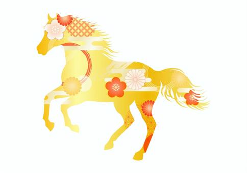 和風な馬のシルエットイラスト 馬,年賀状,シルエット,午,和風,お正月,干支,お洒落,正月,賀正のイラスト素材