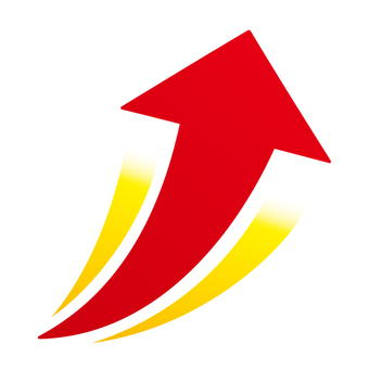 勢いのある赤い矢印２ 矢印,赤い,斜め,上,勢い,目印,１つのイラスト素材