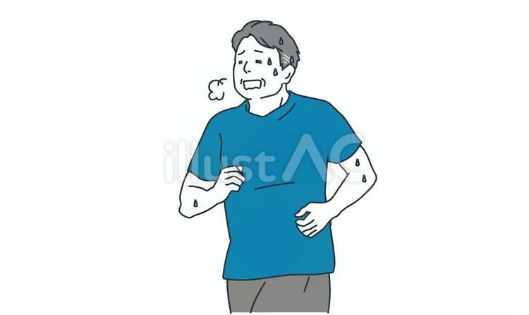 息を切らせて走る中年の男性のイラスト素材 ジョギング,中年,息切れのイラスト素材