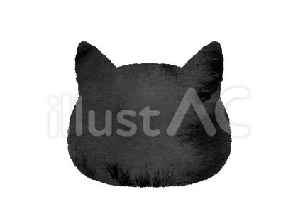 水彩風シンプルな黒猫の顔シルエット