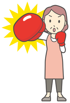  エプロンおばちゃん-036-全身 パンチ,おばちゃん,エプロン,お母さん,ママ,中年,おばさん,主婦,人物,かわいいのイラスト素材