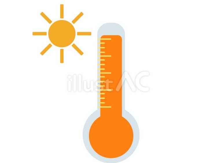 夏の暑さの温度計と太陽 温度計,暑い,高いのイラスト素材