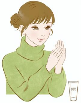 冬のハンドケアグリーン ハンドケア,ハンドクリーム,スキンケア,女性,手,肌,セルフケア,保湿,化粧品,美容のイラスト素材