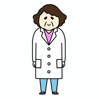 白衣の中年女性の全身イラスト おばさん,医療,女医,白衣,研究,女性医師,ドクター,笑顔,全身,立つのイラスト素材