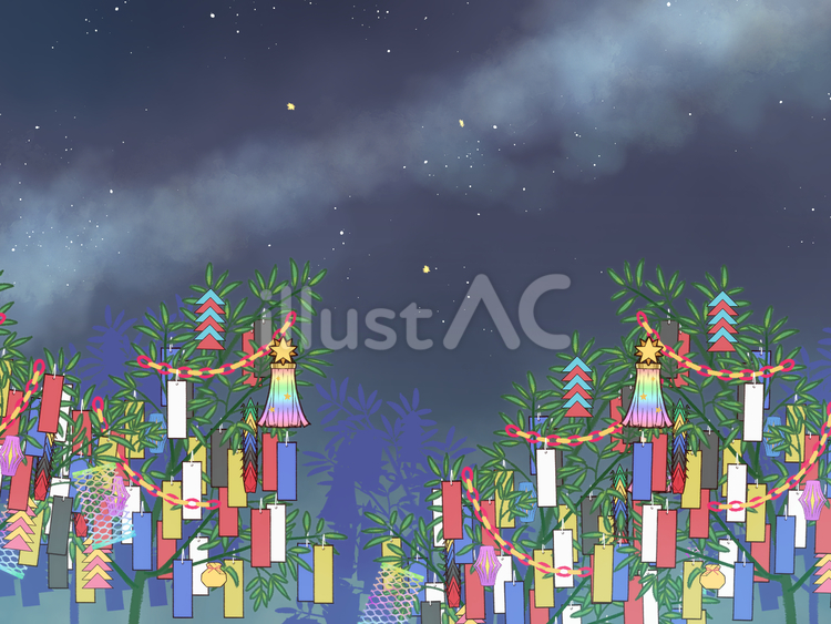 七夕の風景 七夕,笹飾り,星祭りのイラスト素材