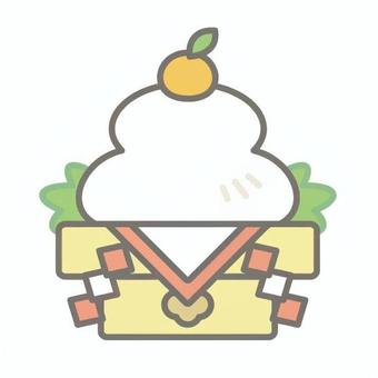 鏡餅 鏡餅,みかん,葉,三方,紙垂,白餅,正月飾り,木,模様,白色のイラスト素材