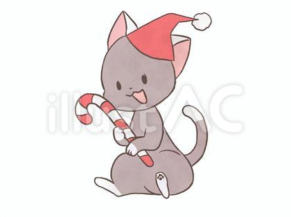 キャンディケインを持ったねこ