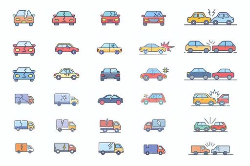 壊れた車のアイコンまとめ 壊れた車,トラック,交通事故,乗り物,車のイラスト素材