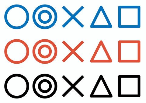 まる バツ 三角 四角 セット（丸み） 図形,丸,バツ,三角,四角,二重丸,青,赤,黒,基本図形のイラスト素材