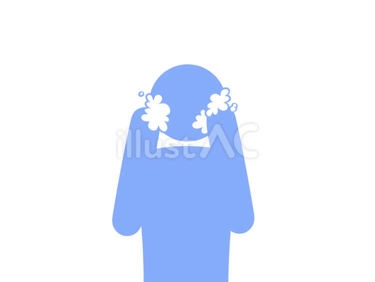 泡立った石鹸・洗顔料で洗顔する人（水色） 洗顔,身繕い,洗面のイラスト素材