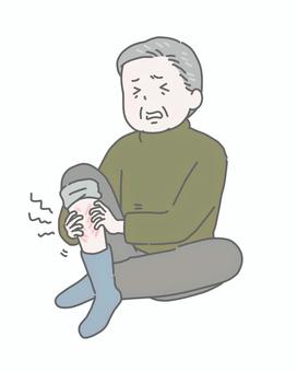 乾燥肌でスネをかゆがるおじいさん かゆみ,痒い,乾燥肌,肌荒れ,皮膚炎,湿疹,皮膚病,体質,病気,体調不良のイラスト素材