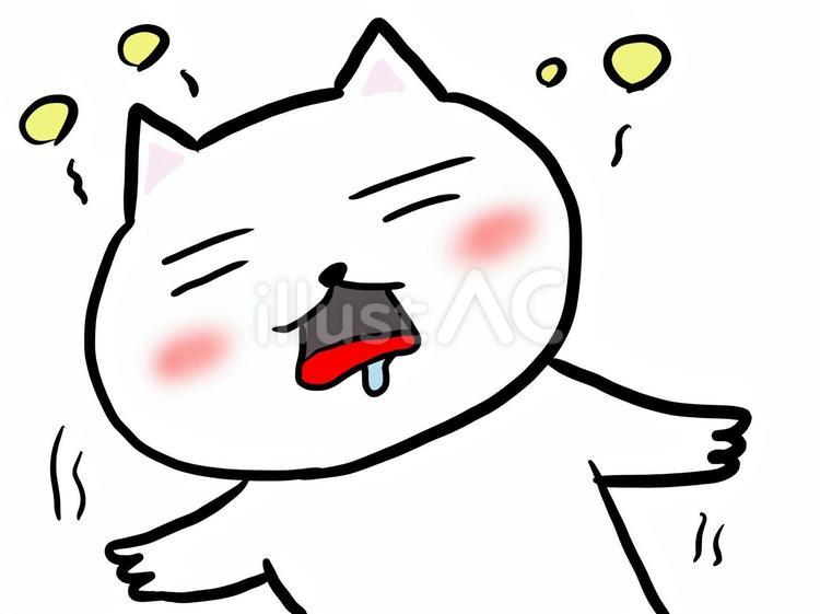 眠くてふらつく白猫 ネコ,手描き,かわいいのイラスト素材