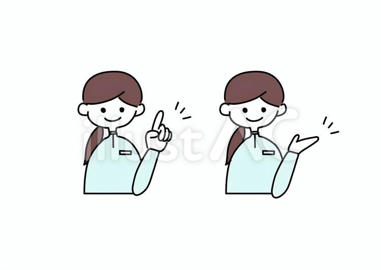 案内をする施術着の女性のイラスト 案内,指す,示すのイラスト素材