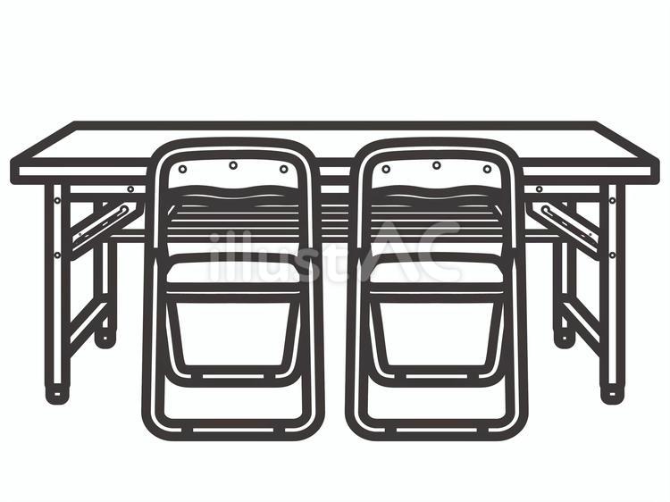 長机とパイプ椅子２脚（背面）03 長机,パイプ椅子,折り畳みテーブルのイラスト素材